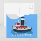 Carte Postale Cute red fishing trawler boat cartoon (Devant / Derrière)