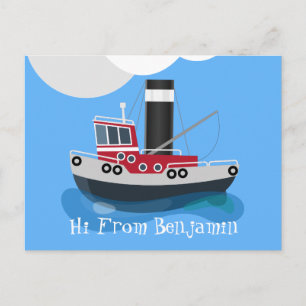 Carte Postale Cute red fishing trawler boat cartoon