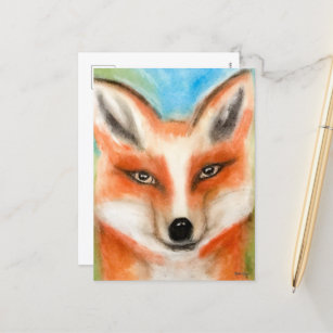 Carte Postale Cute Red Fox Chalk Pastel Woodland Whimsical Art