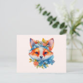 Carte Postale Cute Renard orange avec Couronne florale (Debout devant)