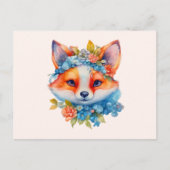 Carte Postale Cute Renard orange avec Couronne florale (Devant)