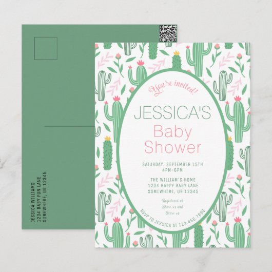 Carte Postale Cute Retro Cactus Baby shower Floral Succulent (Devant / Derrière)