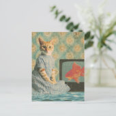 Carte Postale Cute Retro Ginger Cat With Goldfish Retro Collage (Debout devant)
