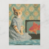 Carte Postale Cute Retro Ginger Cat With Goldfish Retro Collage (Devant)