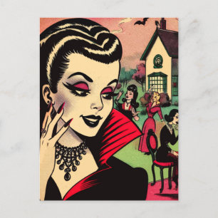 Carte Postale Cute Retro Goth Vampire Comics Femme