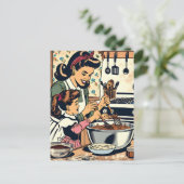 Carte Postale Cute Retro Maman et Fille Cuisiner ensemble (Debout devant)