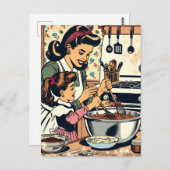 Carte Postale Cute Retro Maman et Fille Cuisiner ensemble (Devant / Derrière)