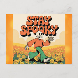 Carte Postale Cute Retro Skeleton Restez Éffrayant Halloween