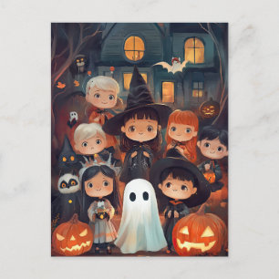 Carte Postale Cute Retro Vintage Halloween Enfants Tricoter ou t
