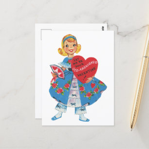 Carte Postale Cute retro vintage mode fille Valentine