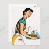Carte postale Cute rétro vintage serveuse (Devant / Derrière)