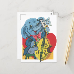 Carte Postale Cute retro vintage Valentine elephant