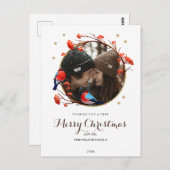 Carte Postale Cute Robin Birds Berries Wreath Photo de Noël (Devant / Derrière)