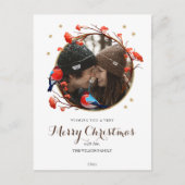 Carte Postale Cute Robin Birds Berries Wreath Photo de Noël (Devant)