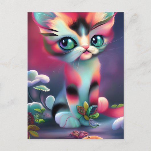 Carte Postale Cute rose AI généré chat (Devant)