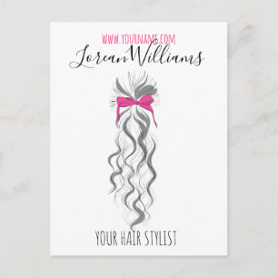 Carte Postale Cute Rose Bow Gris et Blanc Braider Hair Style