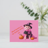 Carte Postale Cute rose Halloween Pastel chat (Debout devant)