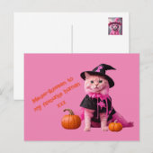 Carte Postale Cute rose Halloween Pastel chat (Devant / Derrière)