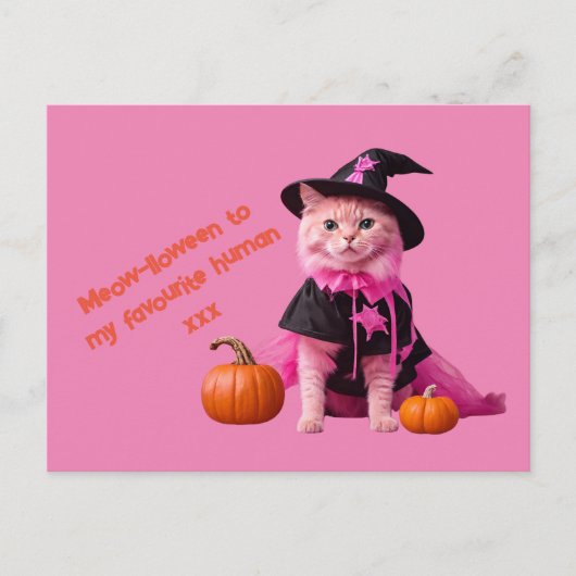 Carte Postale Cute rose Halloween Pastel chat (Devant)