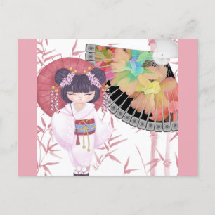 Carte Postale Cute rose japonais Geisha