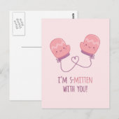 Carte Postale Cute Rose Mittens Ensemble pour toujours amour Pun (Devant / Derrière)