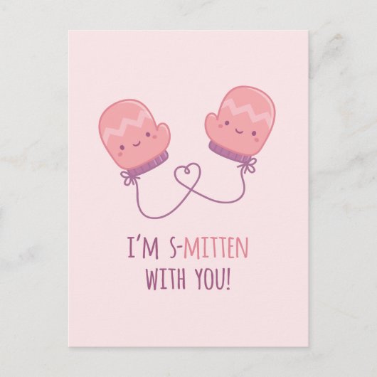 Carte Postale Cute Rose Mittens Ensemble pour toujours amour Pun (Devant)