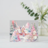 Carte Postale Cute rose Snowman hiver Wonderland (Debout devant)
