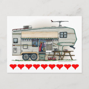 Carte Postale Cute RV Camper 5e roues Vintage Trailer de voyage