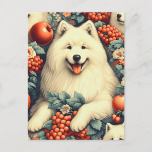 Carte Postale Cute Samoyed Floral Peinture