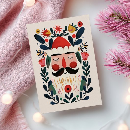 Carte Postale Cute Santa Claus Abstract Floral Retro Christmas