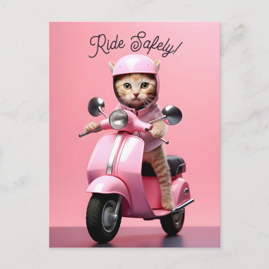 Carte Postale Cute Scooter Kitty Ride en toute sécurité (Devant)