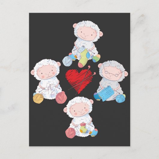 Carte Postale Cute Sheep Yarn Knitting Socks crochet Grandmother (Devant)