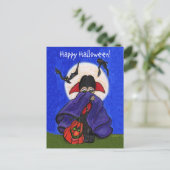 Carte Postale Cute Shy Vampire Purple Cape Citrouille Souriant c (Debout devant)