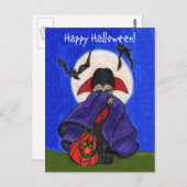 Carte Postale Cute Shy Vampire Purple Cape Citrouille Souriant c (Devant / Derrière)
