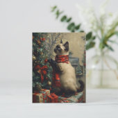 Carte Postale Cute Siamese Chat Noël Vintage (Debout devant)
