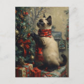 Carte Postale Cute Siamese Chat Noël Vintage (Devant)