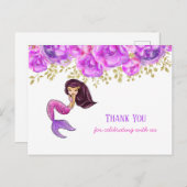 Carte Postale Cute sirène | Pies roses Merci floral (Devant / Derrière)