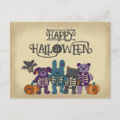 Carte Postale Cute Skeleton Animaux et Halloween Citrouille (Devant)