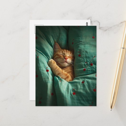 Carte Postale Cute Sleepy Ginger Kitty (Devant/Arrière en situation)