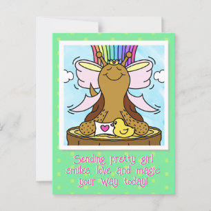 Carte Postale Cute Snail rose Coiffure Ruban Jolie fille sourire