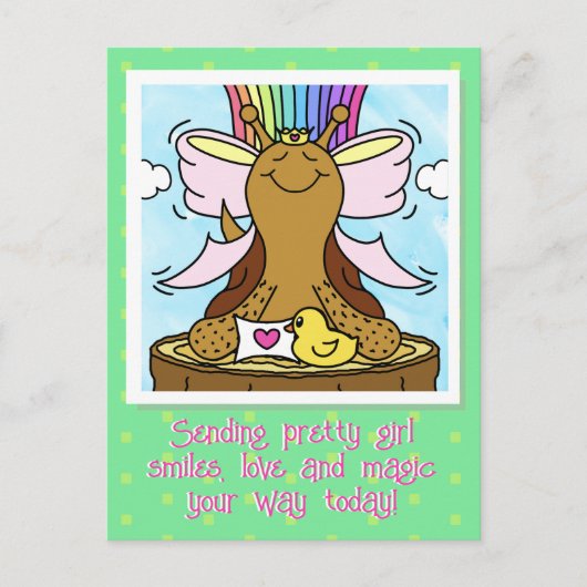 Carte Postale Cute Snail rose Coiffure Ruban Jolie fille sourire (Devant)