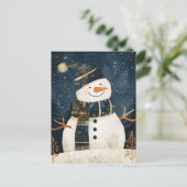 Carte Postale Cute Snowman Illustration Whimsical Winter Xmas (Debout devant)