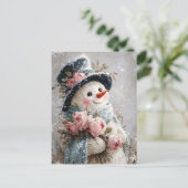 Carte Postale Cute Snowman with Pink Roses (Debout devant)