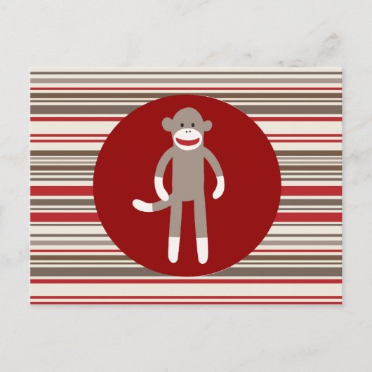 Carte Postale Cute Sock Monkey on Red Circle Red Brown Stripes (Devant)
