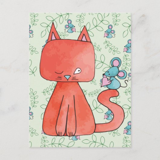 Carte Postale Cute Souris Aime Kitty Chat (Devant)