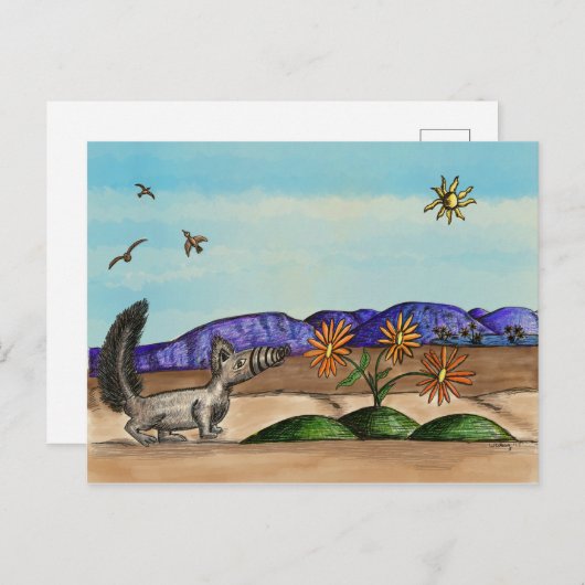 Carte Postale Cute Southwestern Animal Floral Paysage Art (Devant / Derrière)