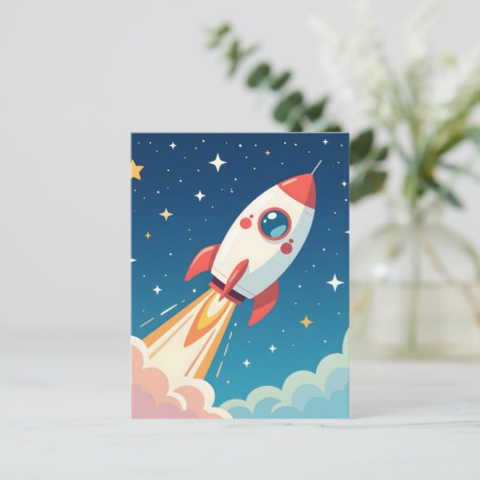 Carte Postale Cute space rocket blasting off (Debout devant)