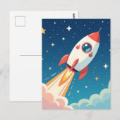 Carte Postale Cute space rocket blasting off (Devant / Derrière)
