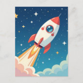 Carte Postale Cute space rocket blasting off (Devant)