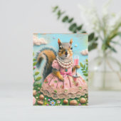 Carte Postale Cute Squirrel in a Pink Dress with a Drink (Debout devant)